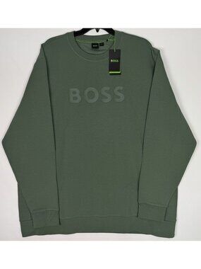 BOSS Hugo Boss Sweatshirt Salbo Crewneck Open Green Mens Size 3XT Big & Tall NEW